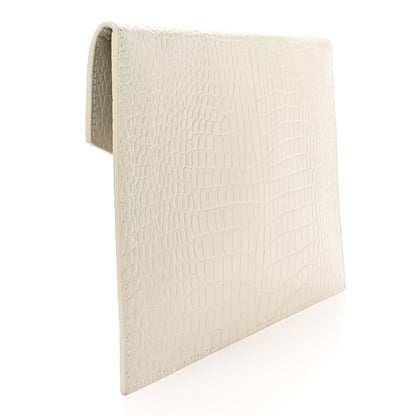 Saint Laurent Calfskin Crocodile Embossed Uptown Monogram Pouch Crema Soft 3 of 9