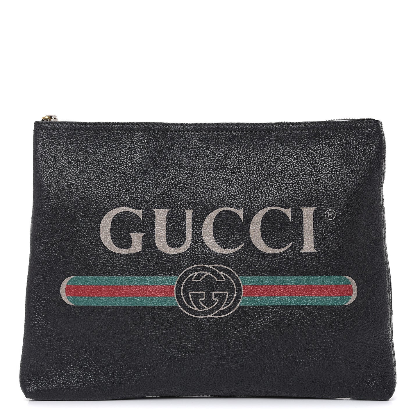 Pebbled Calfskin Medium Logo Portfolio Clutch Black