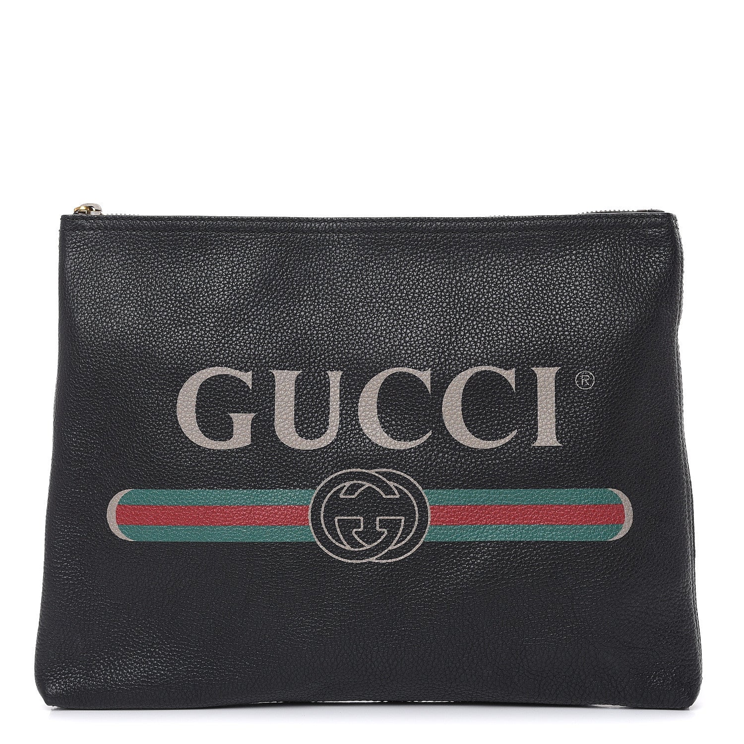 Gucci Pebbled Calfskin Medium Logo Portfolio Clutch Black 1 of 11