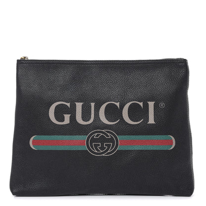 Gucci Pebbled Calfskin Medium Logo Portfolio Clutch Black 1 of 11