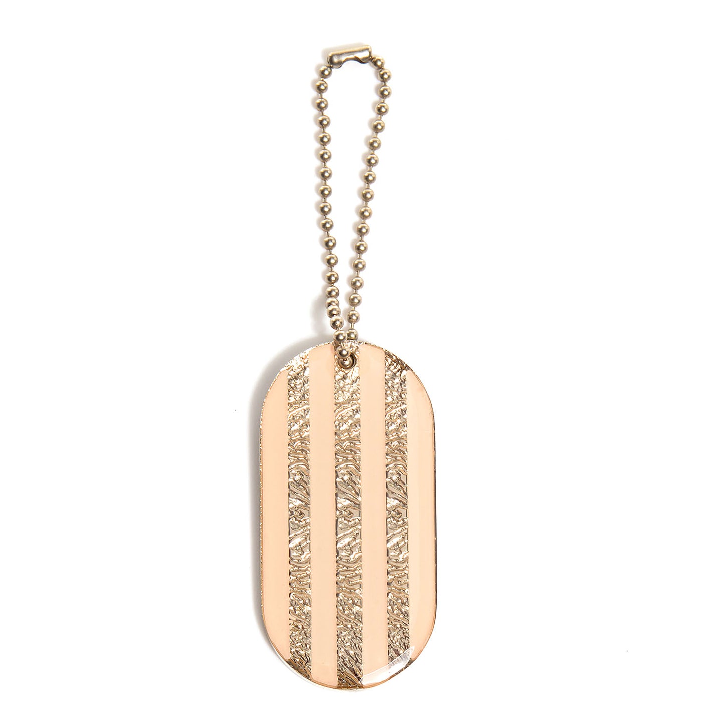 Stripe Dog Tag Key Ring Beige