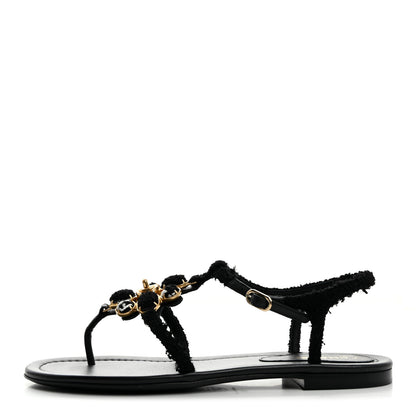 Chanel Tweed CC Turnlock Thong Sandals 39 Black 1 of 7