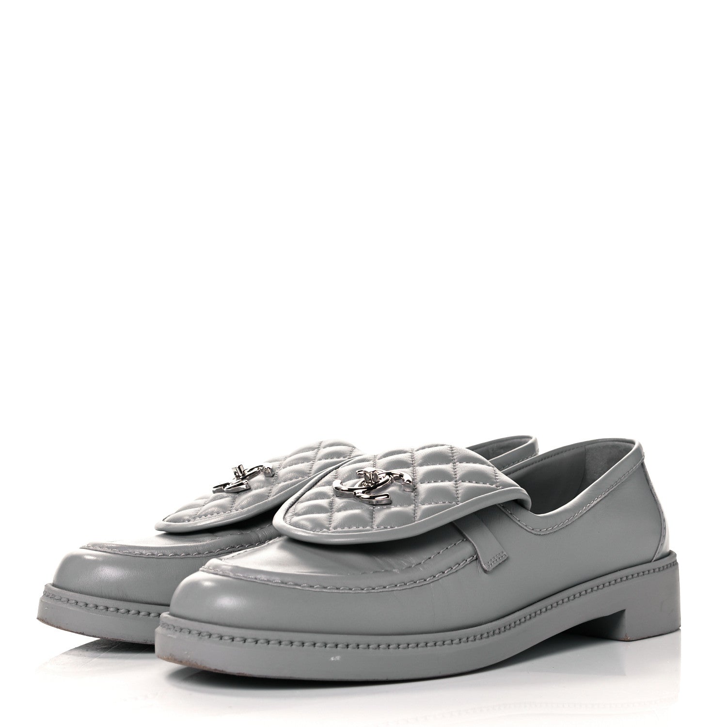 Chanel Lambskin Quilted CC Turnlock Loafers 42 Grey 3 of 12