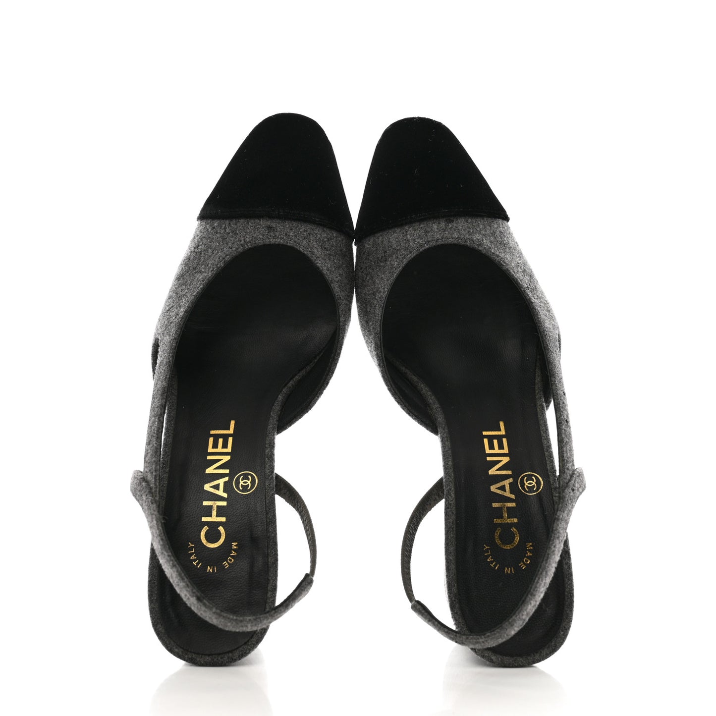 Wool Velvet Cap Toe CC Slingback Pumps 35 Black Grey