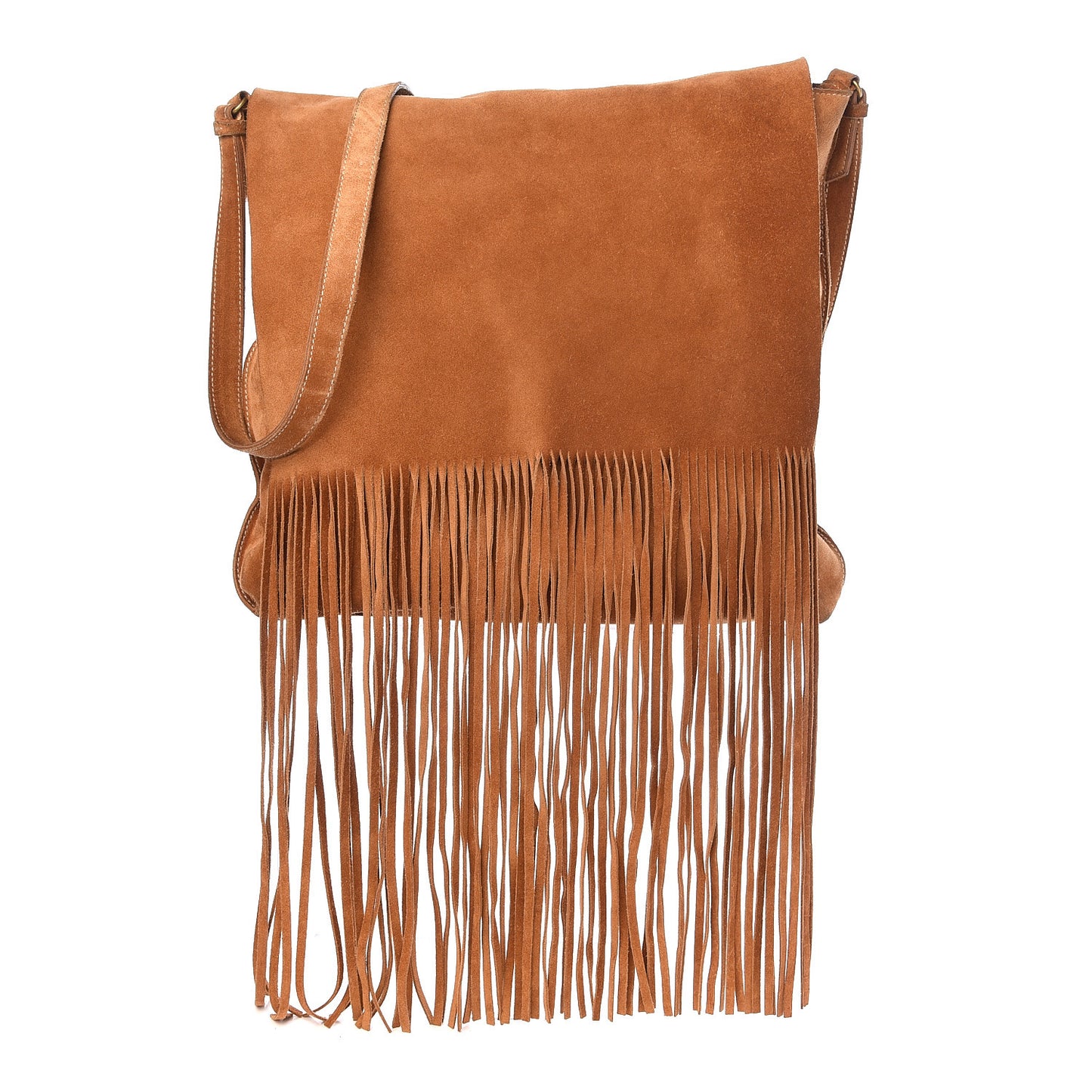 Suede Fringe Flap Crossbody Bag Brown