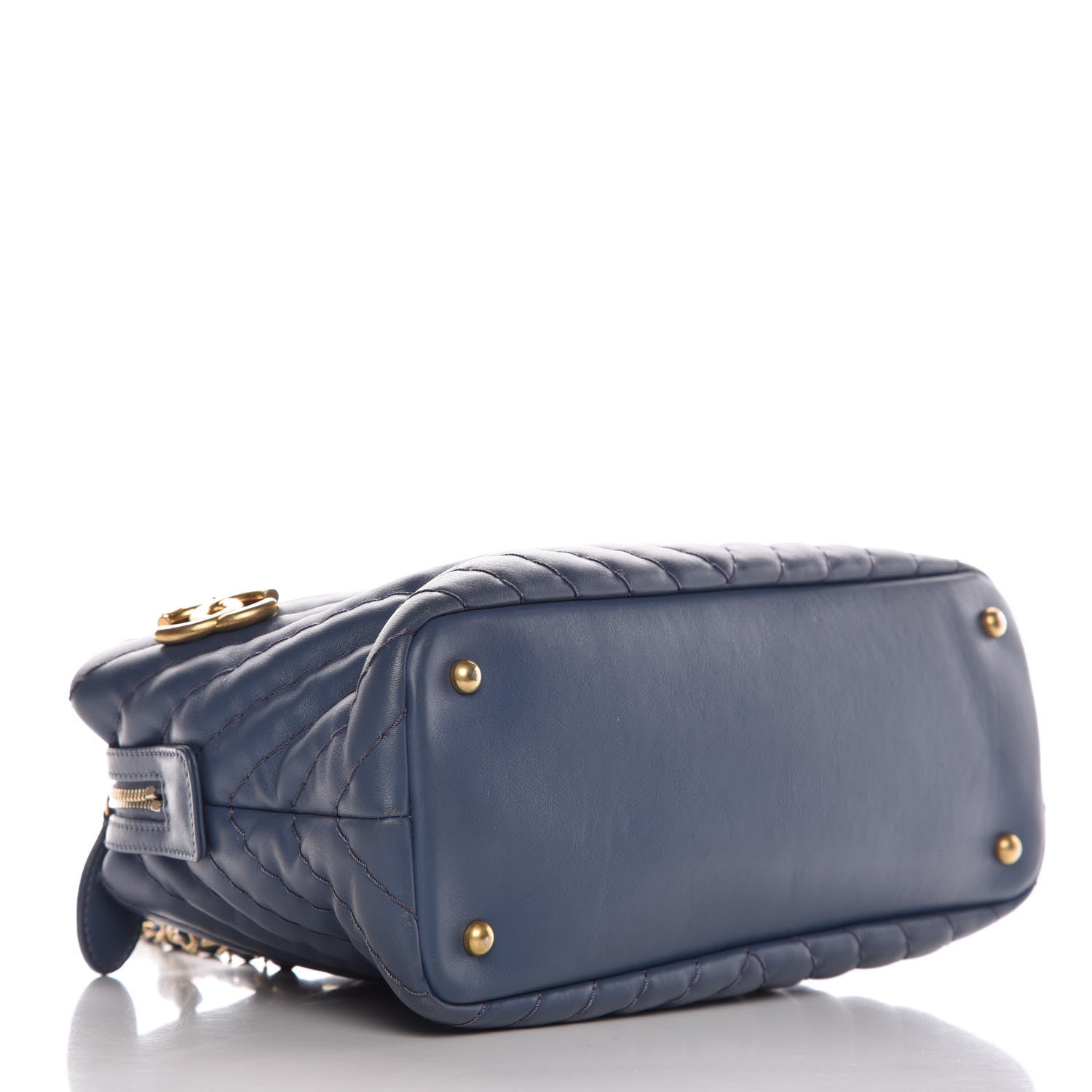 Chanel Calfskin Chevron Quilted Surpique Tote Blue 4 of 10
