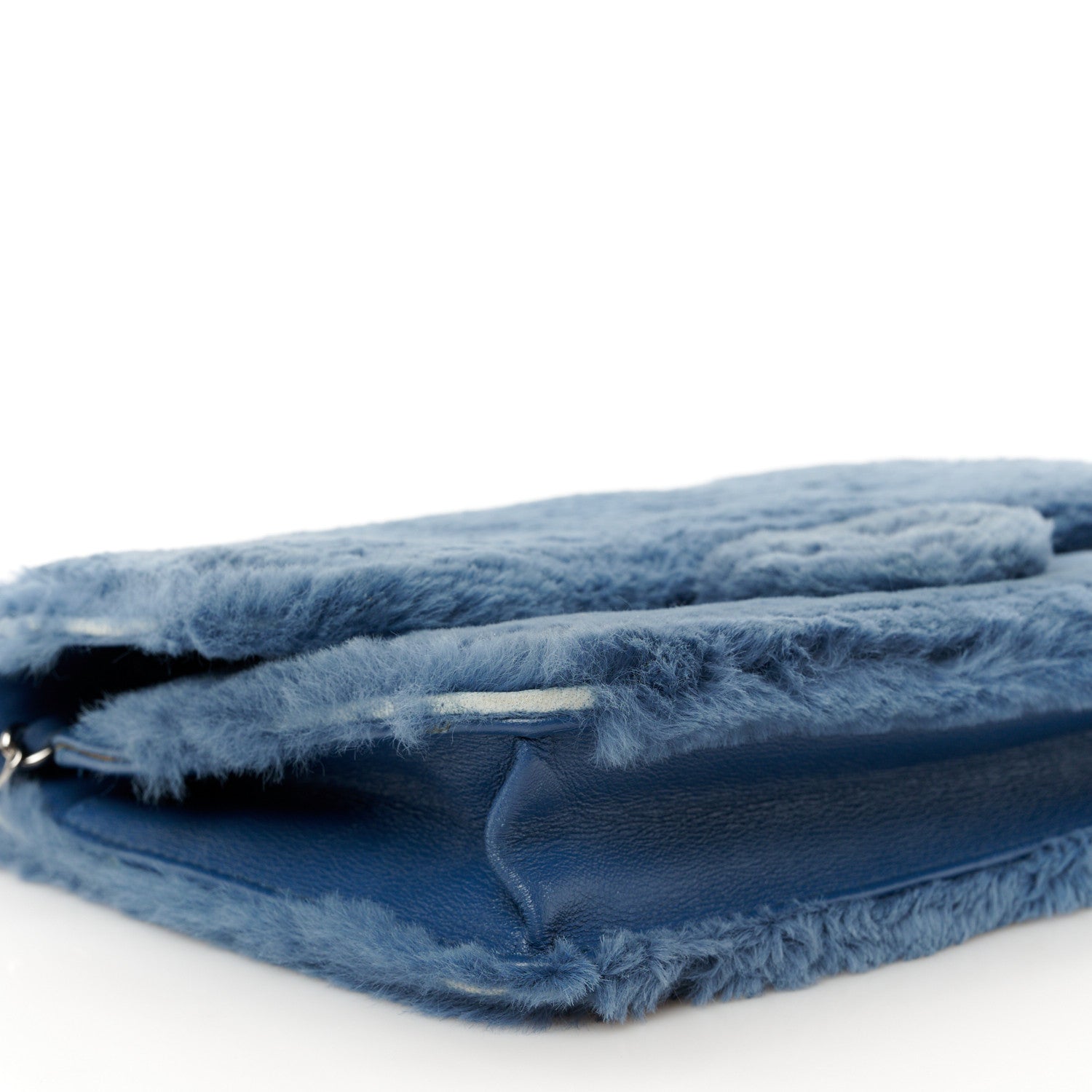 Chanel Rabbit Fur Wallet On Chain WOC Blue 10 of 11