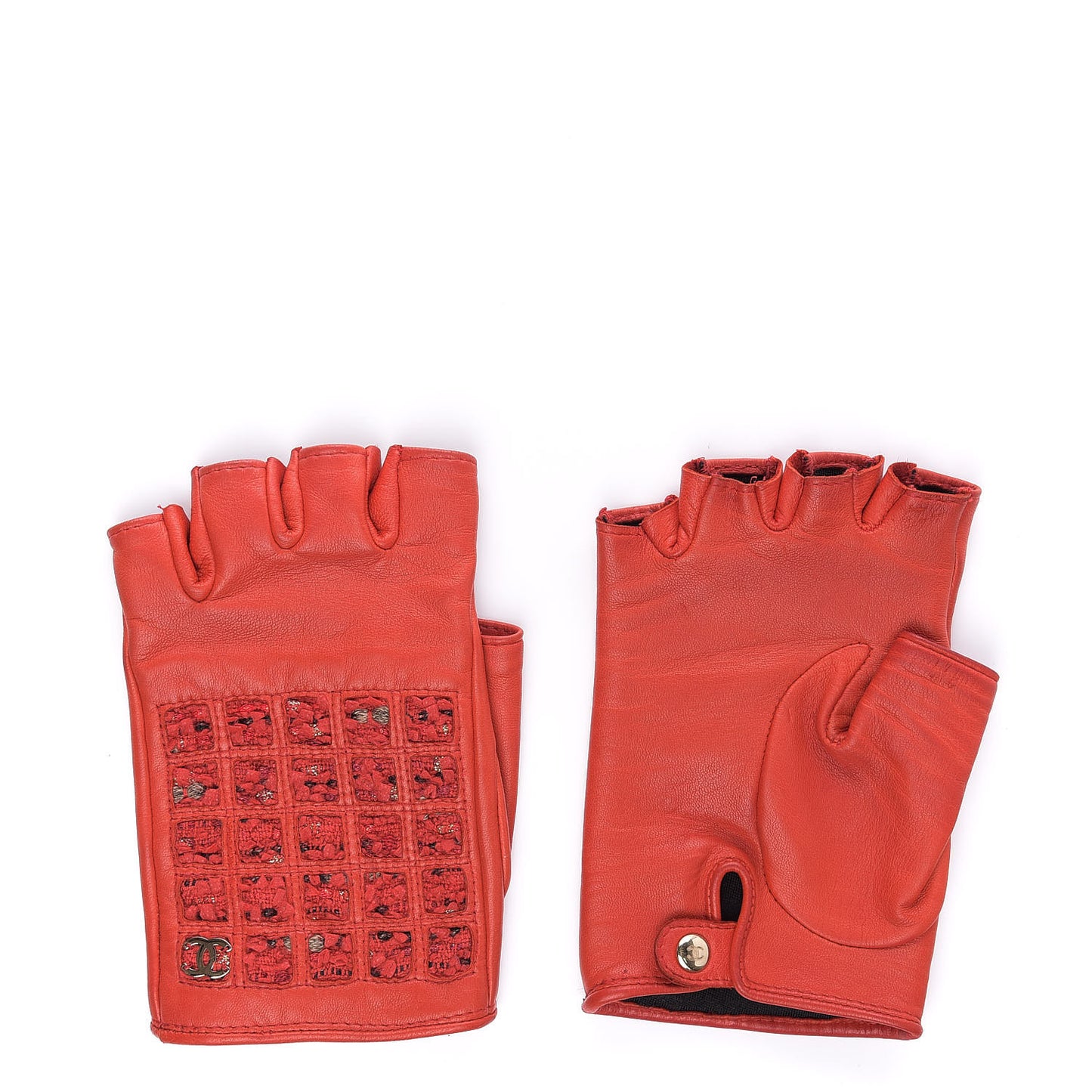 Lambskin Tweed Fingerless Gloves 7 Red