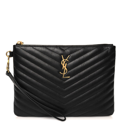 Saint Laurent Calfskin Matelasse Chevron Monogram A5 Wristlet Black 1 of 11