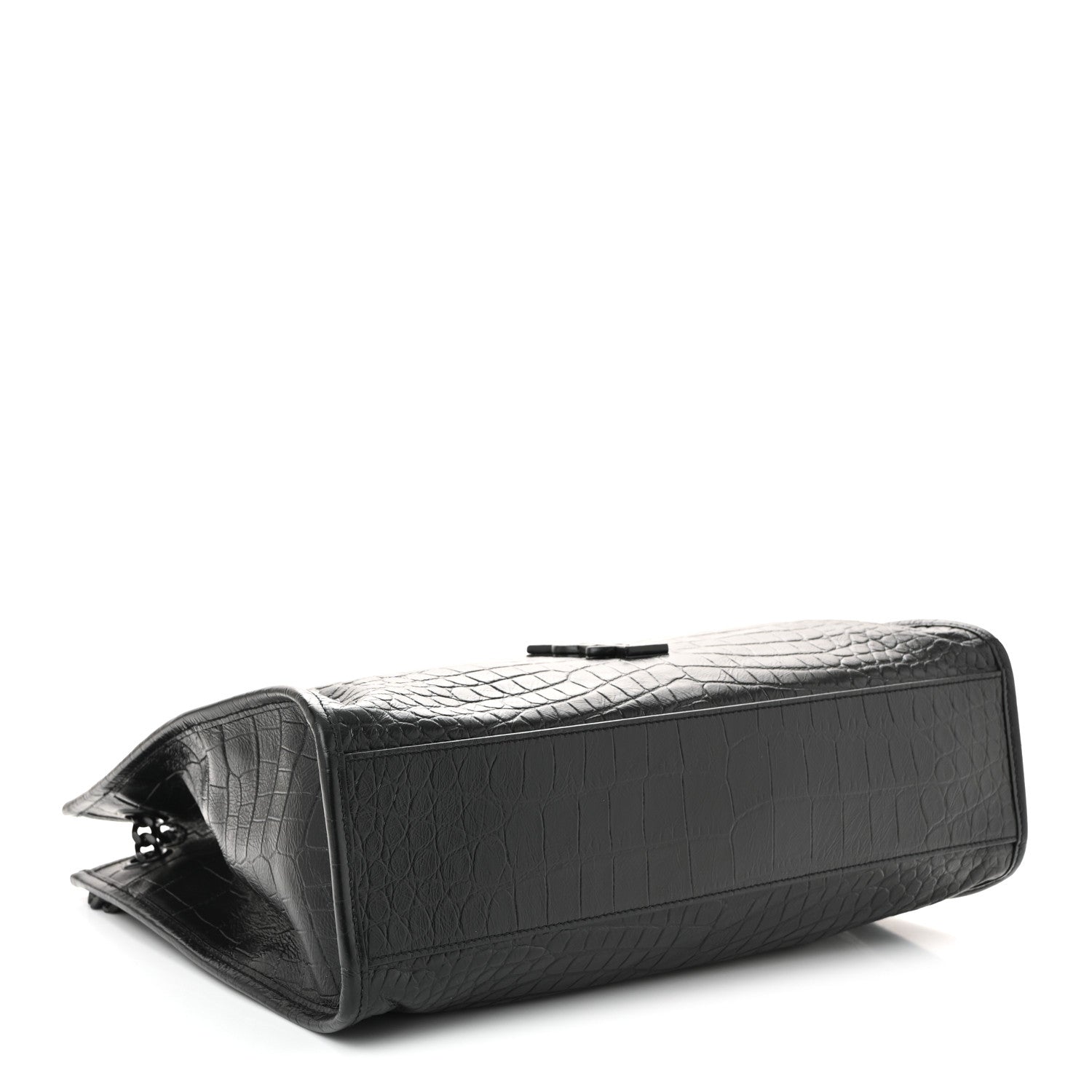 Saint Laurent Calfskin Crocodile Embossed Monogram Medium Niki Shopping Bag Black 4 of 10