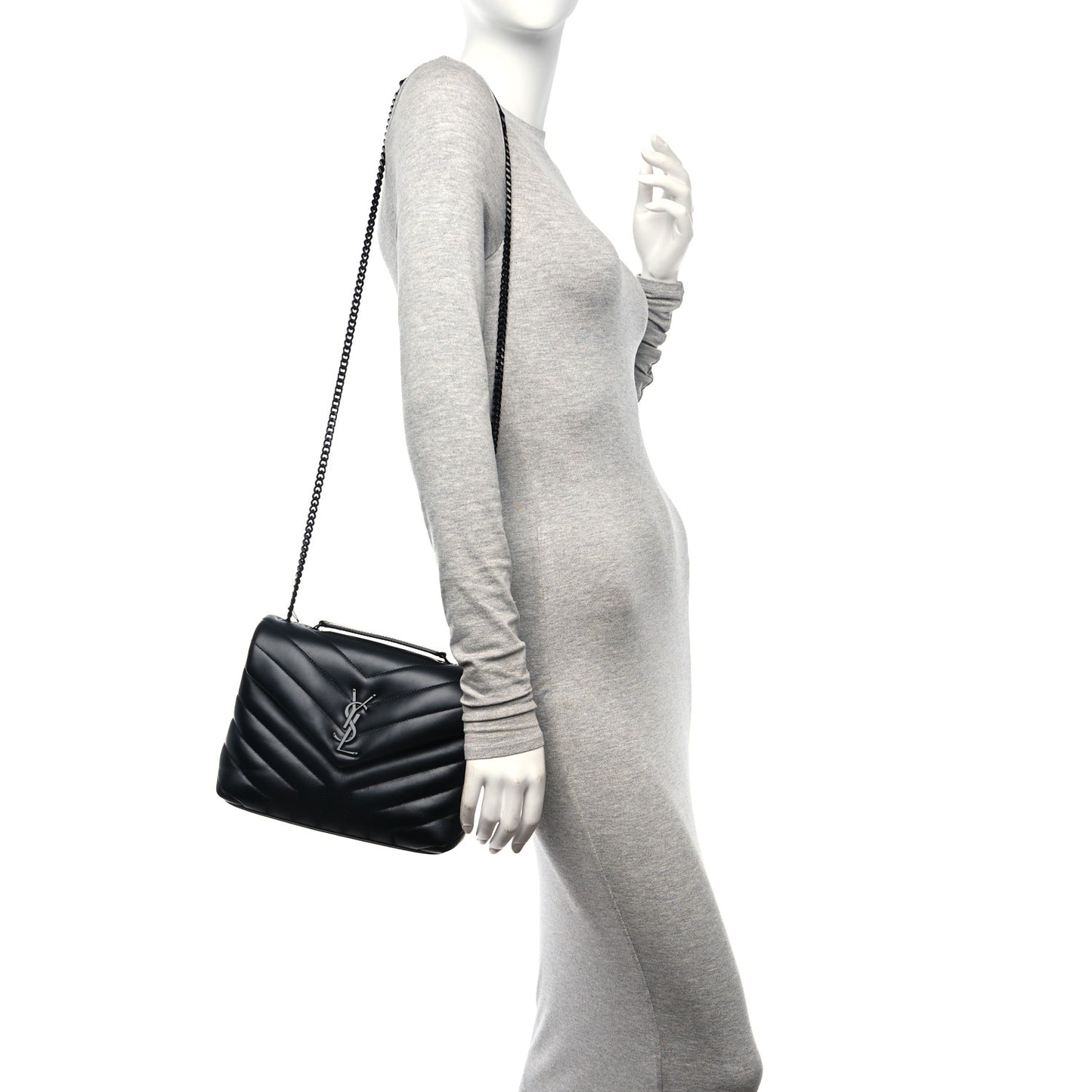 Calfskin Y Quilted Monogram Monochrome Small Loulou Chain Satchel Black