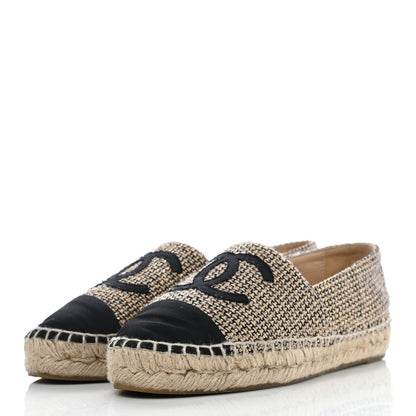 Chanel Tweed Grosgrain CC Espadrilles 36 Gold Beige Black 3 of 10