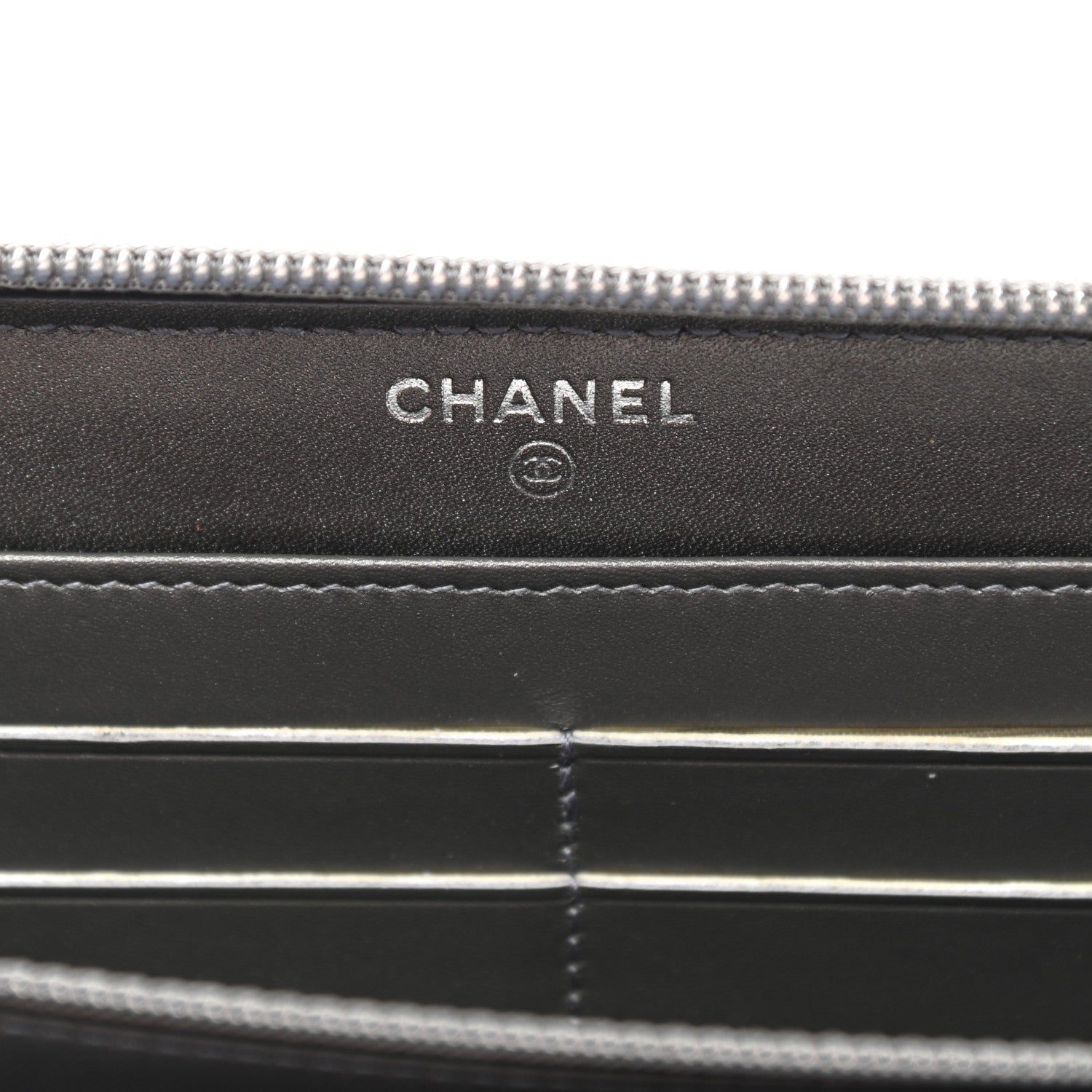 Chanel Iridescent Calfskin Quilted Tartan Button Zip Around Wallet Grey 6 of 8