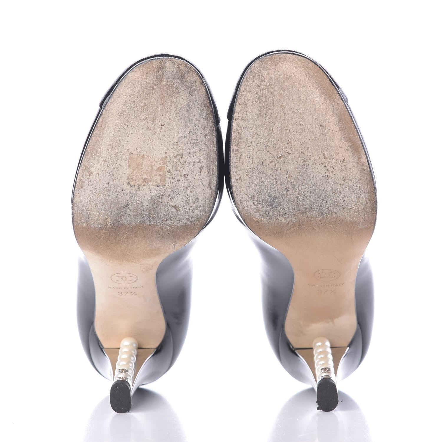 Chanel Patent Calfskin Cap Toe CC Pearl Pumps 37.5 Black 7 of 10