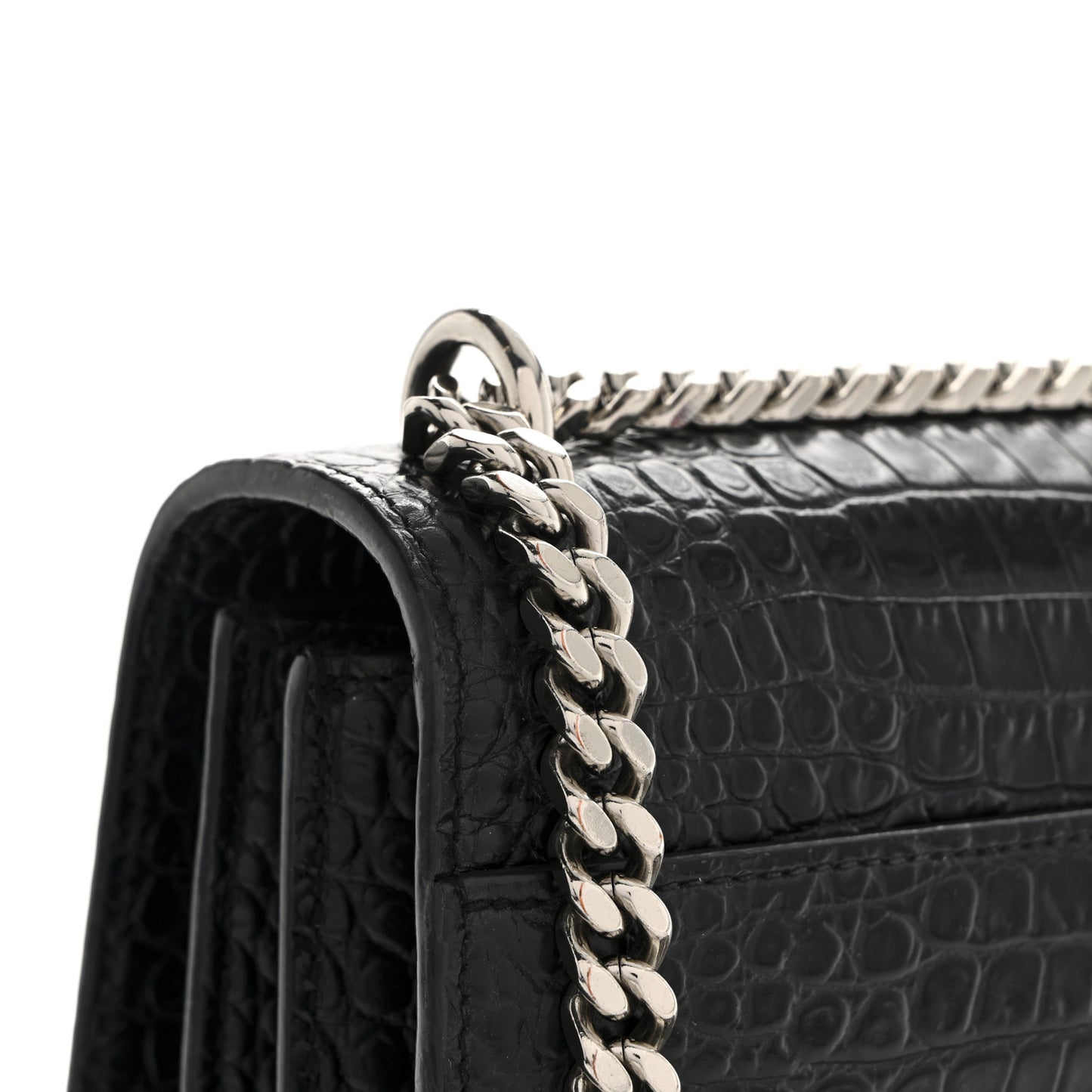 Calfskin Crocodile Embossed Medium Monogram Sunset Black