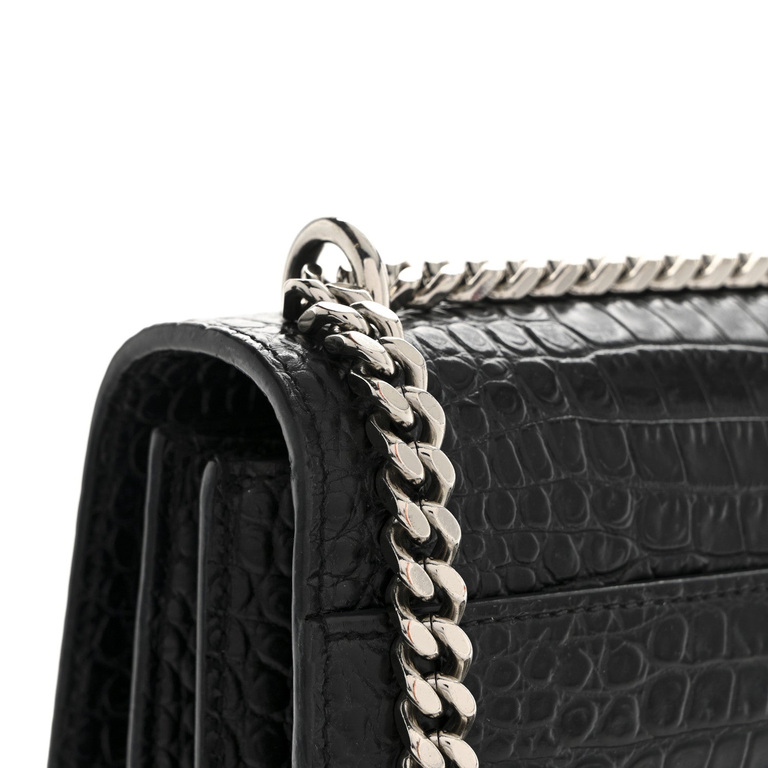 Saint Laurent Calfskin Crocodile Embossed Medium Monogram Sunset Black 12 of 14