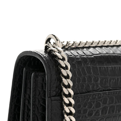 Saint Laurent Calfskin Crocodile Embossed Medium Monogram Sunset Black 12 of 14