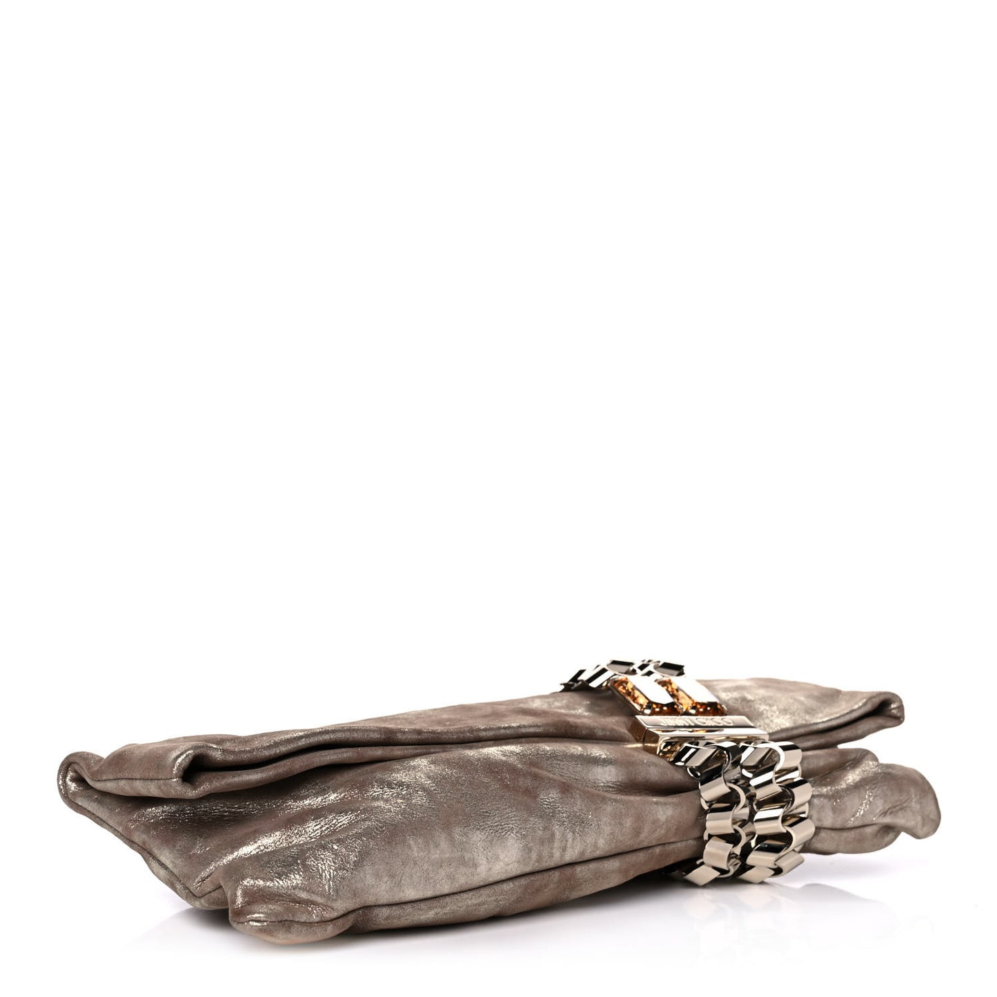 Foiled Metallic Suede Calfskin Chandra Clutch Nude