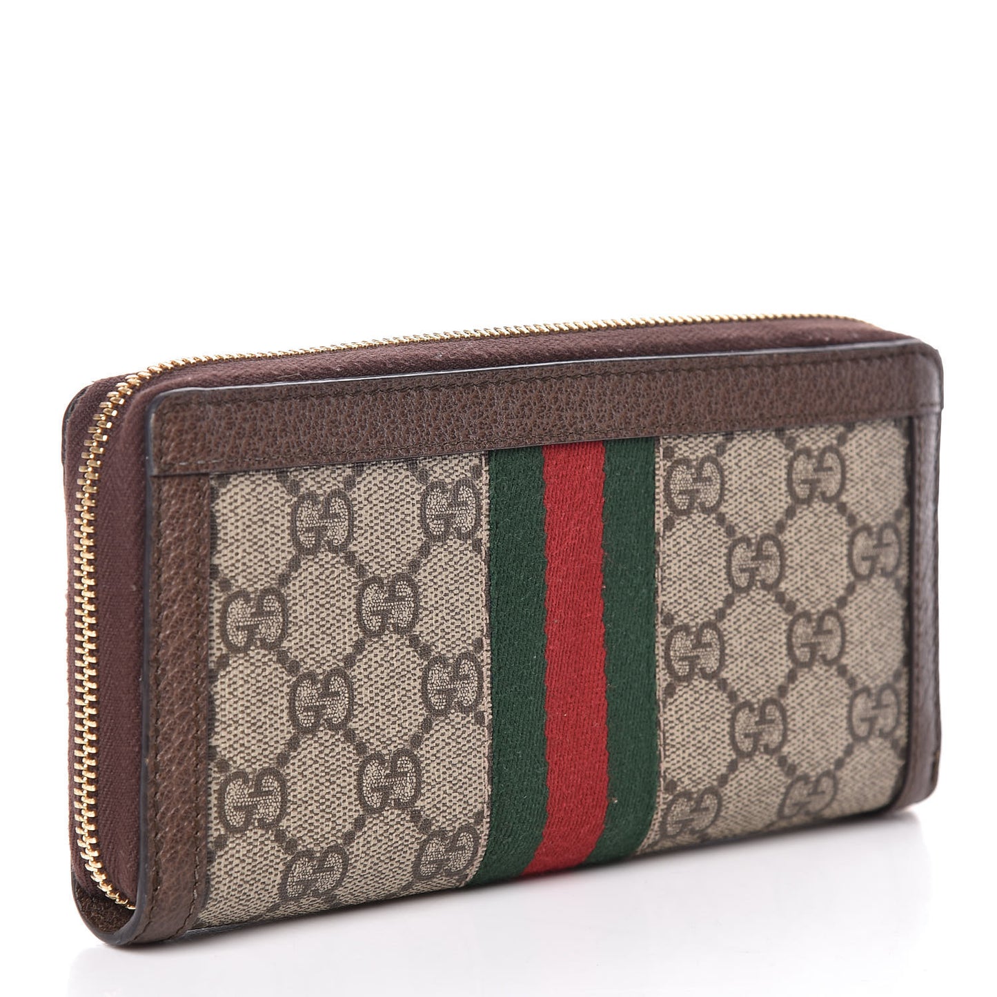 GG Supreme Monogram Web Ophidia Zip Around Wallet Brown