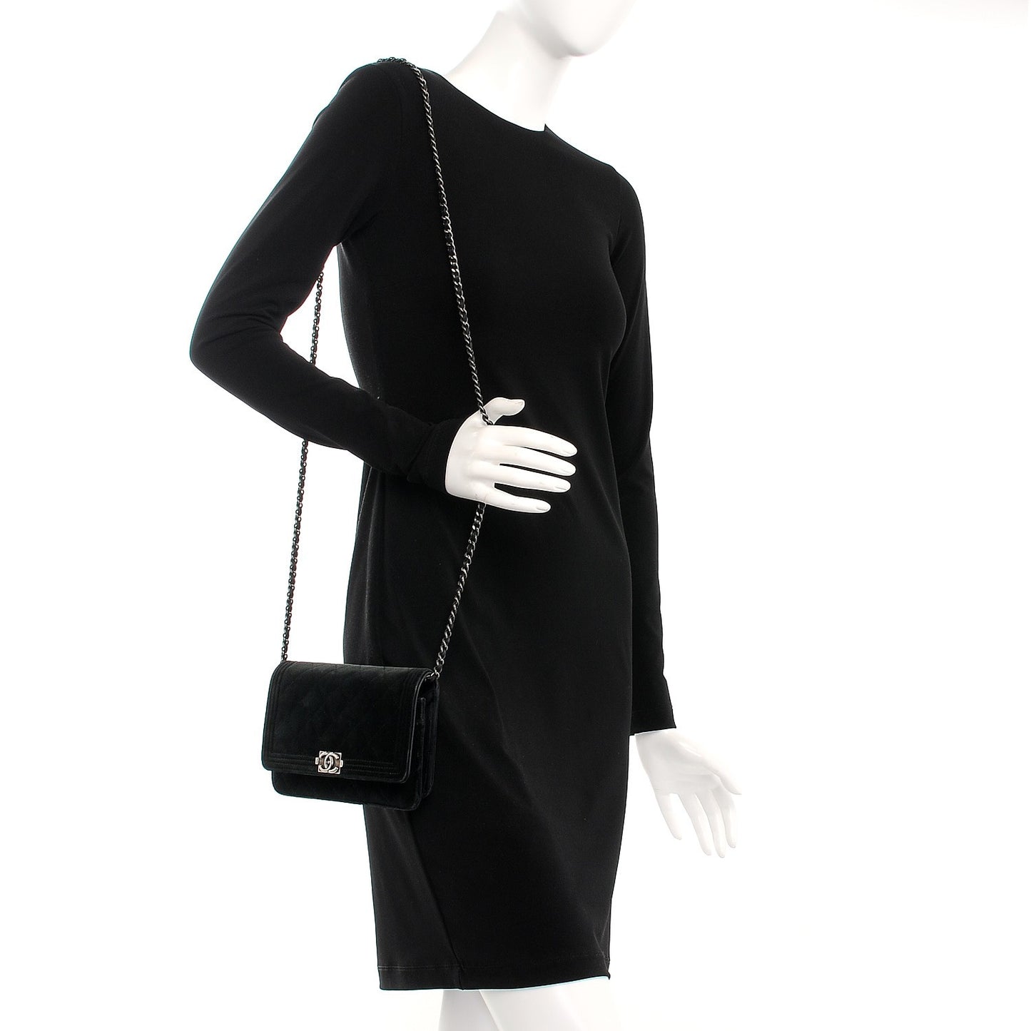 Velvet Quilted Boy Wallet On Chain WOC Black