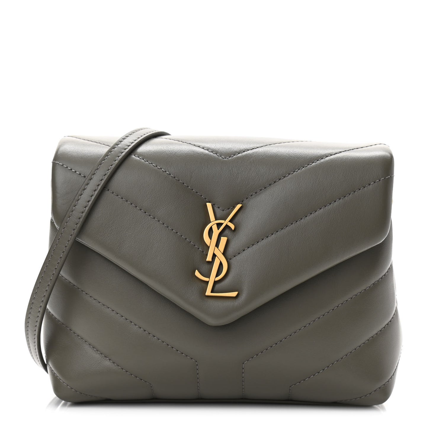 Calfskin Y Quilted Monogram Toy Loulou Crossbody Bag Grey Kaki