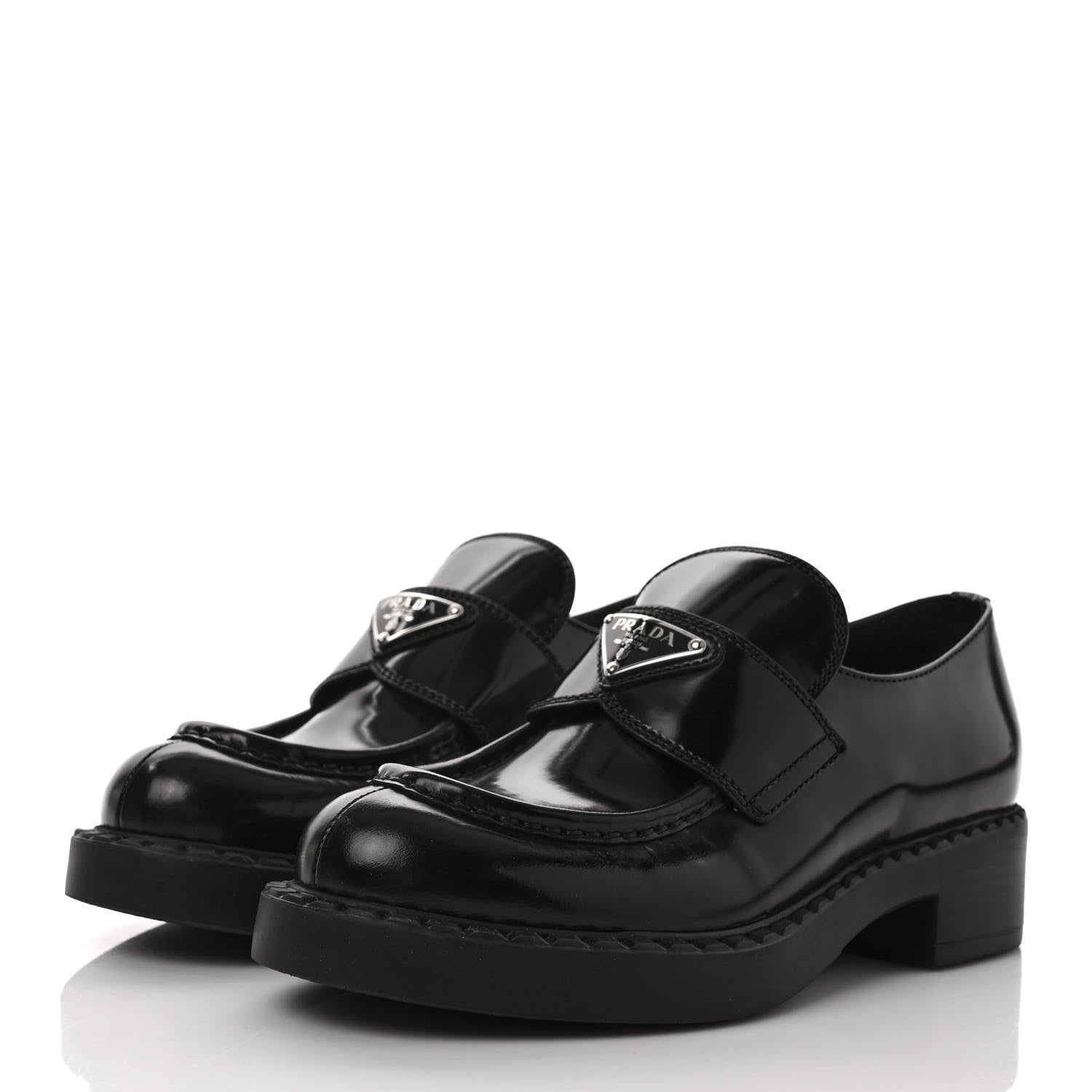 Prada Spazzolato Metal Triangle Logo 50mm Loafers 37 Black 3 of 9