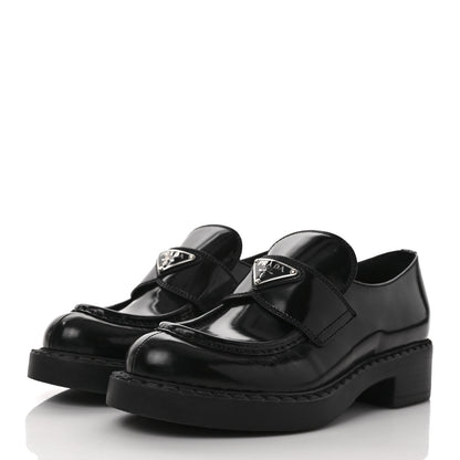 Prada Spazzolato Metal Triangle Logo 50mm Loafers 37 Black 3 of 9