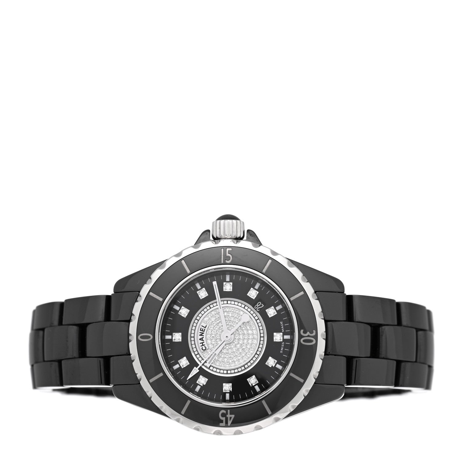CHANEL 時計 Chanel Stainless Steel Ceramic Diamond Dial 33mm J12 Quartz Watch