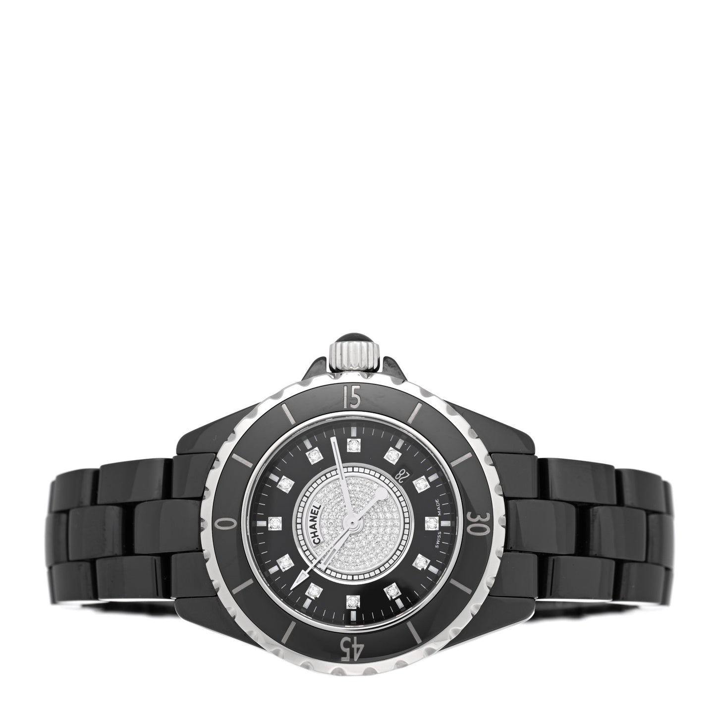 Stainless Steel Ceramic Diamond Dial 33mm J12 Quartz Watch Black