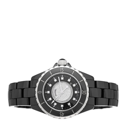 Chanel Stainless Steel Ceramic Diamond Dial 33mm J12 Quartz Watch Black 2 of 4