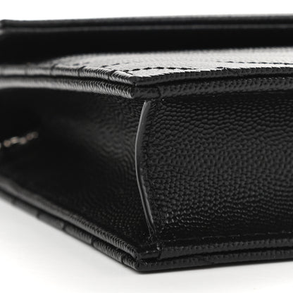 Saint Laurent Grain De Poudre Matelasse Chevron Monogram Envelope Chain Wallet Black 7 of 9