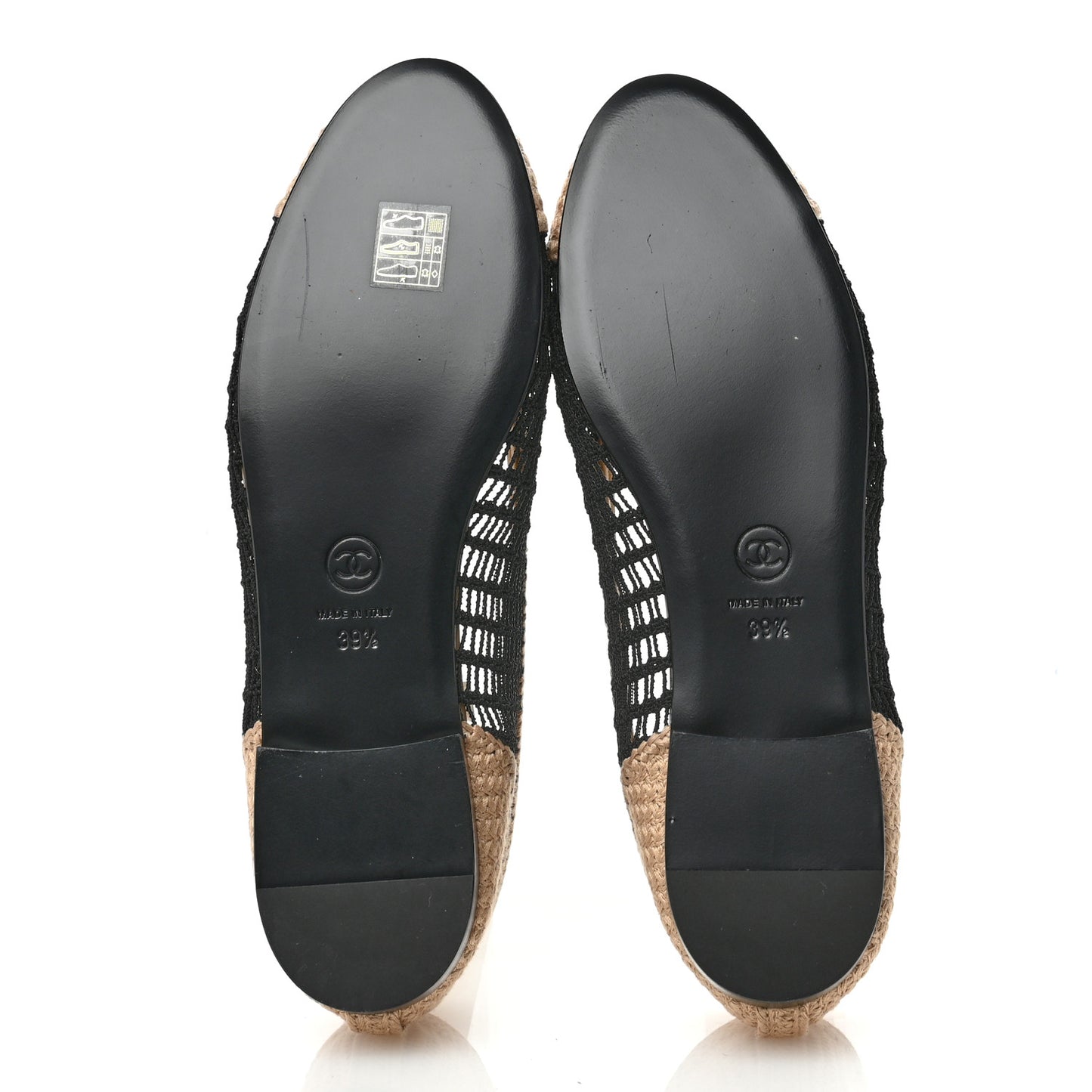 Raffia Cap Toe Ballerina Flats 39.5 Black Beige