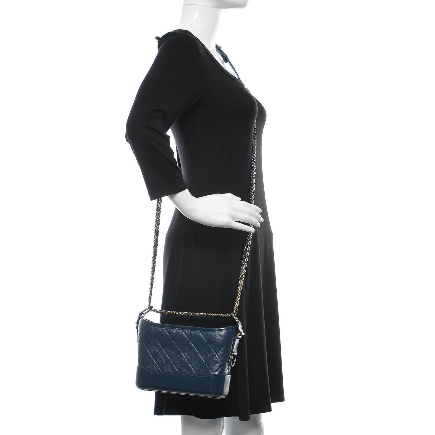 Aged Calfskin Quilted Small Gabrielle Hobo Navy