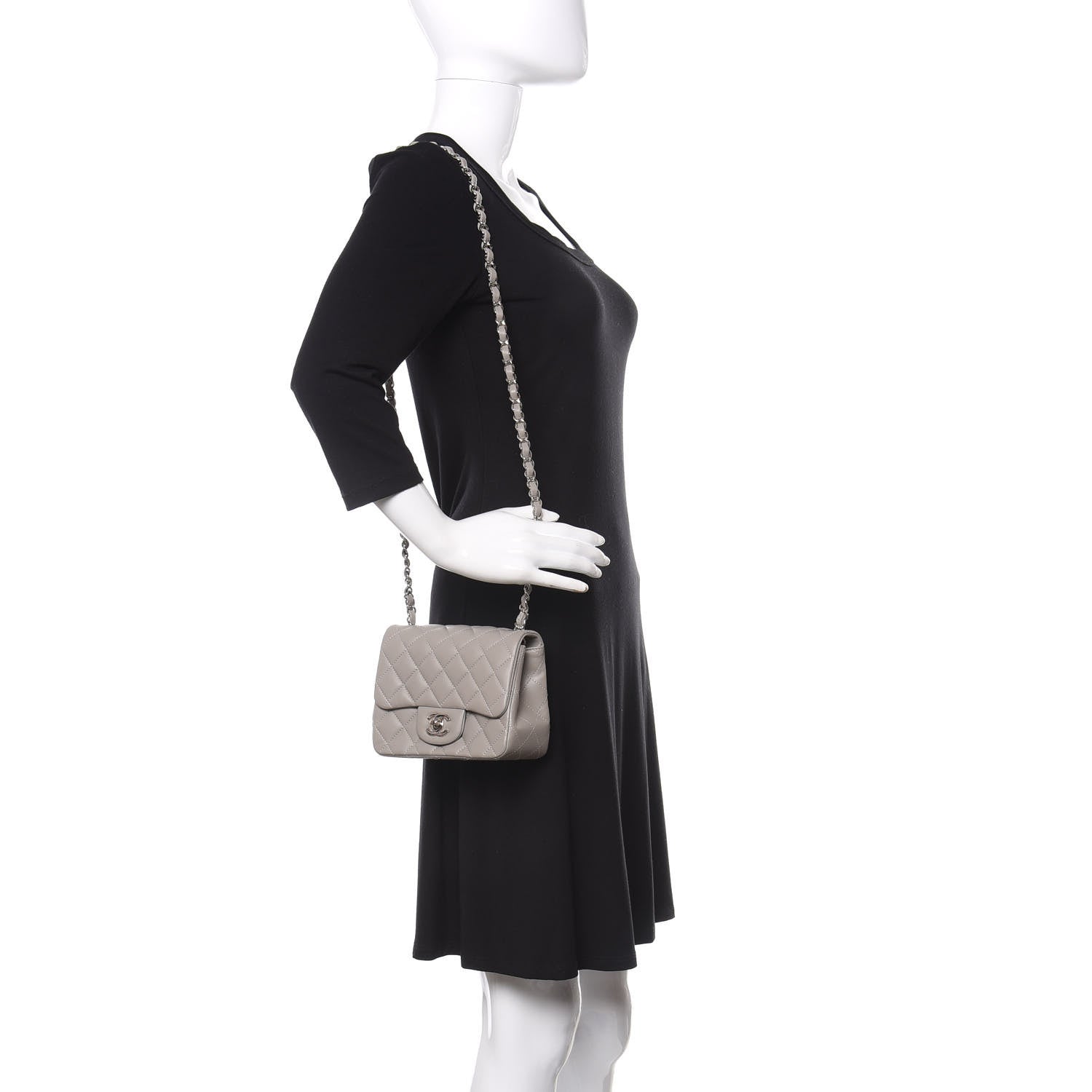 Chanel Lambskin Quilted Mini Square Flap Light Grey 2 of 10