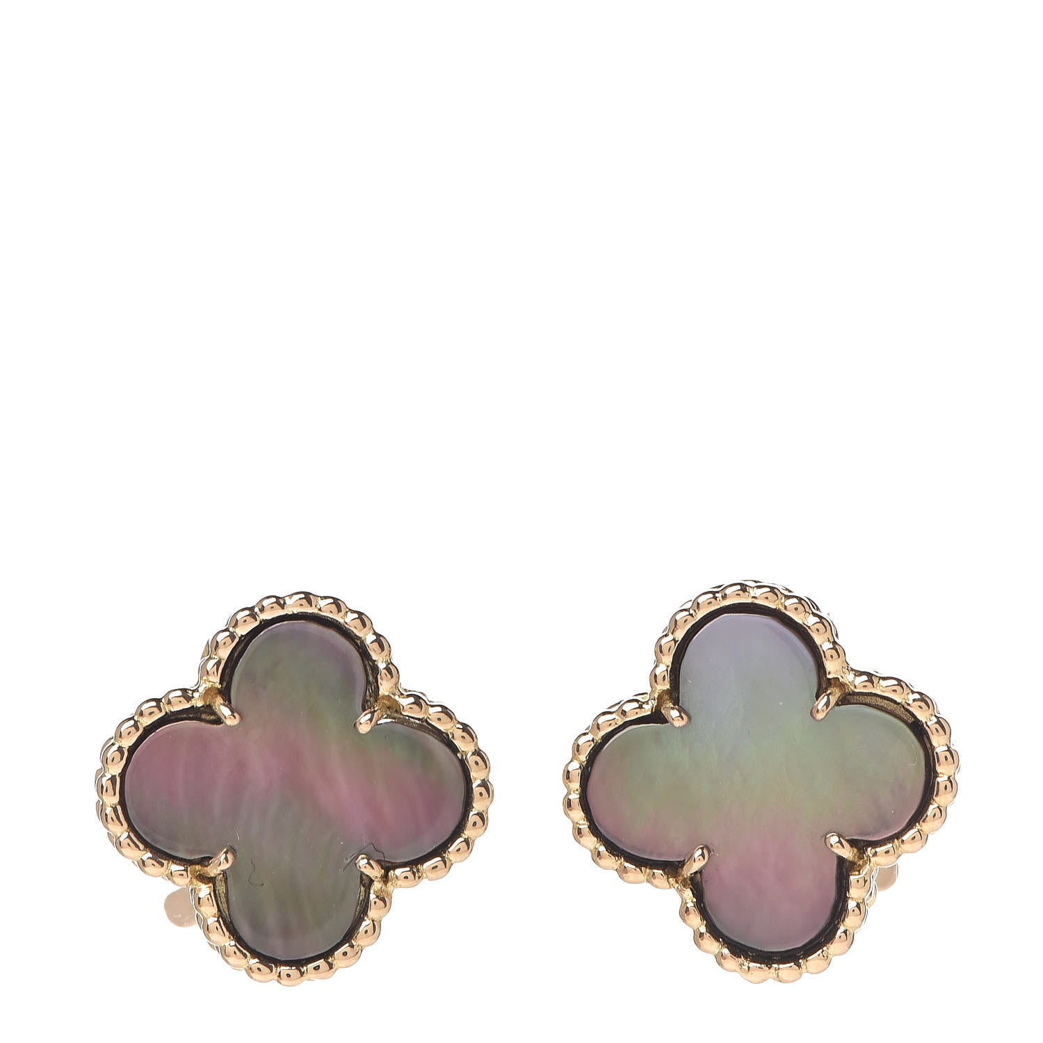 Van Cleef & Arpels 18K Yellow Gold Grey Mother of Pearl Vintage Alhambra Clip-On Earrings 1 of 5