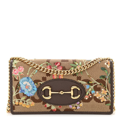 Gucci Monogram Jumbo GG Textured Dollar Calfskin Embroidered Horsebit 1955 Wallet On Chain Camel Ebony New Acero Multicolor 1 of 11