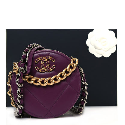 Chanel Goatskin Quilted Chanel 19 Round Clutch With Chain Purple 10 of 10