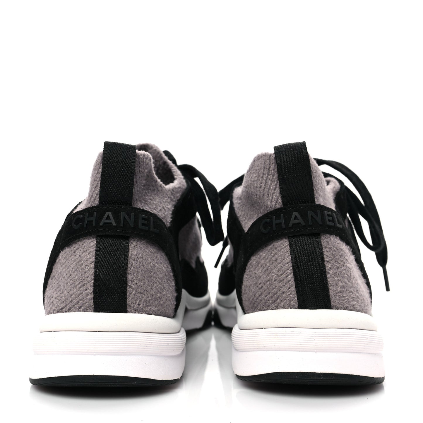 Fabric Suede Calfskin CC Sneakers 36.5 Grey Black