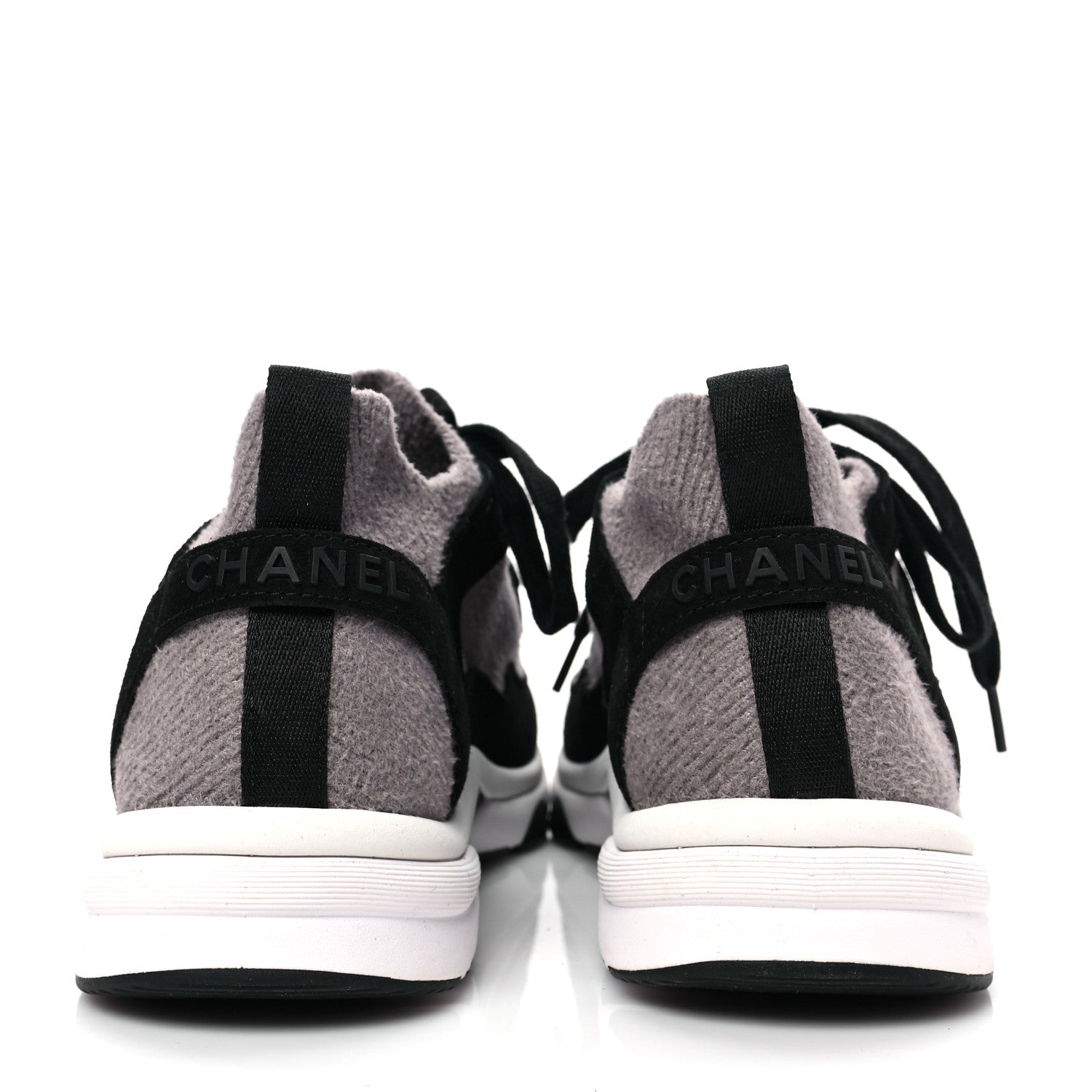 Chanel Fabric Suede Calfskin CC Sneakers 36.5 Grey Black 5 of 8