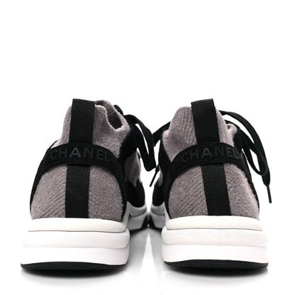 Chanel Fabric Suede Calfskin CC Sneakers 36.5 Grey Black 5 of 8