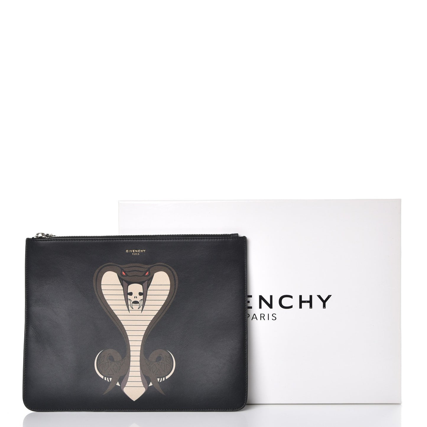 Calfskin Cobra Print Zip Pouch Black