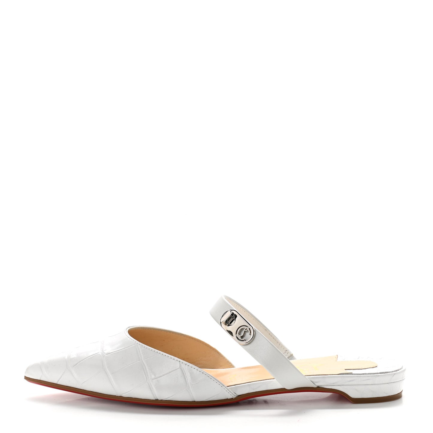 Calfskin Crocodile Embossed Choc Lock Flats 36 White