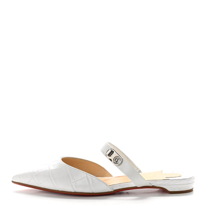 Christian Louboutin Calfskin Crocodile Embossed Choc Lock Flats 36 White 1 of 6