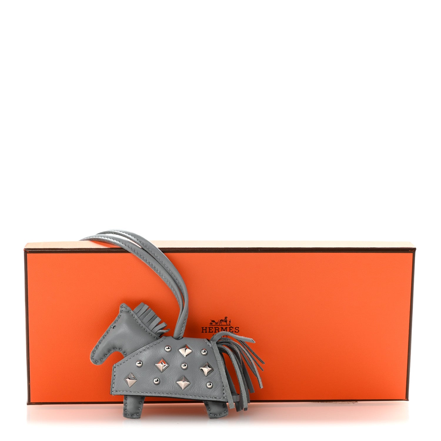 Hermes Milo Lambskin Studded Grigri Rodeo Robeo Rock Horse Bag Charm PM Gris Pantin 5 of 5