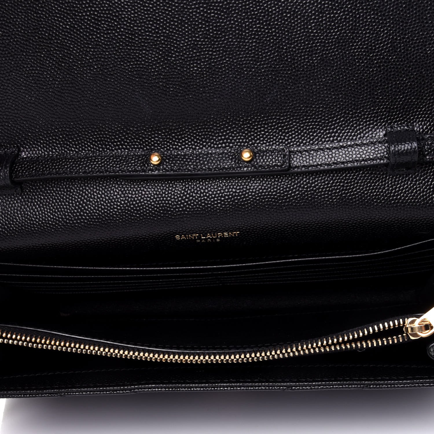 Saint Laurent Grain De Poudre Matelasse Chevron Monogram Chain Wallet Black 4 of 4