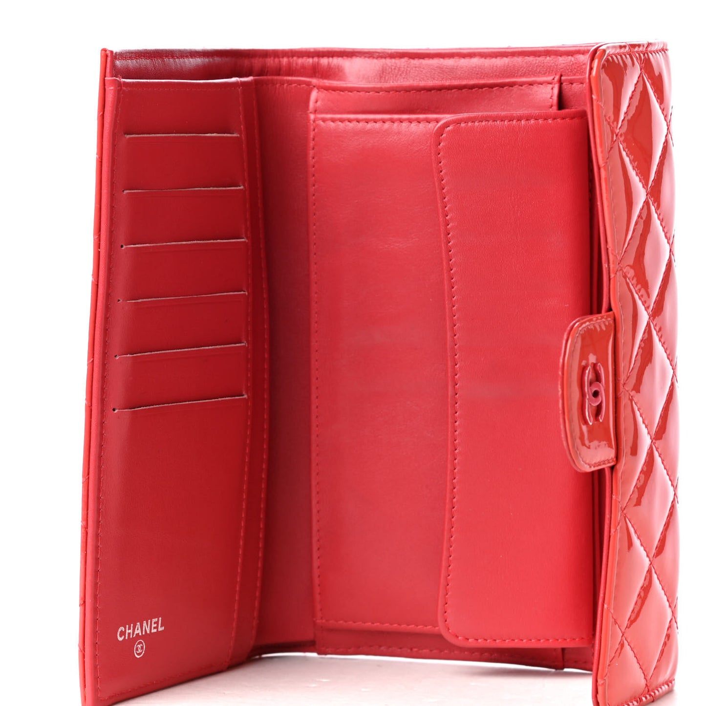 Patent Quilted Large Flap Wallet Coral