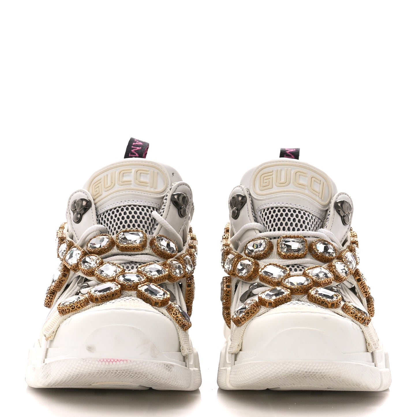 X SEGA Mesh Calfskin Suede Removable Crystals Womens Flashtrek Sneakers 38 Great White