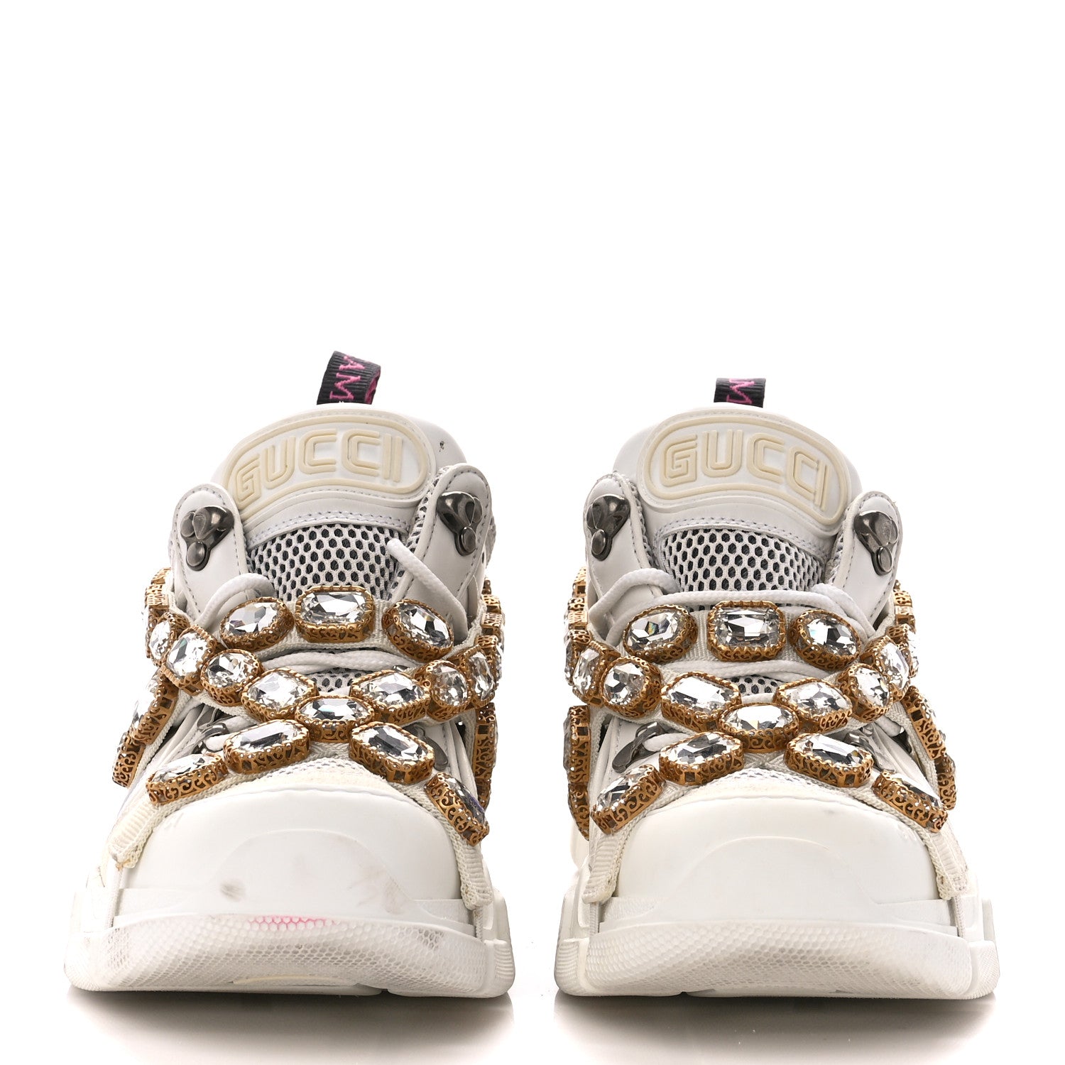 Gucci X SEGA Mesh Calfskin Suede Removable Crystals Womens Flashtrek Sneakers 38 Great White 2 of 8
