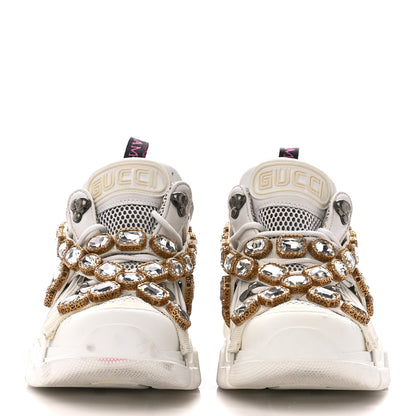 Gucci X SEGA Mesh Calfskin Suede Removable Crystals Womens Flashtrek Sneakers 38 Great White 2 of 8