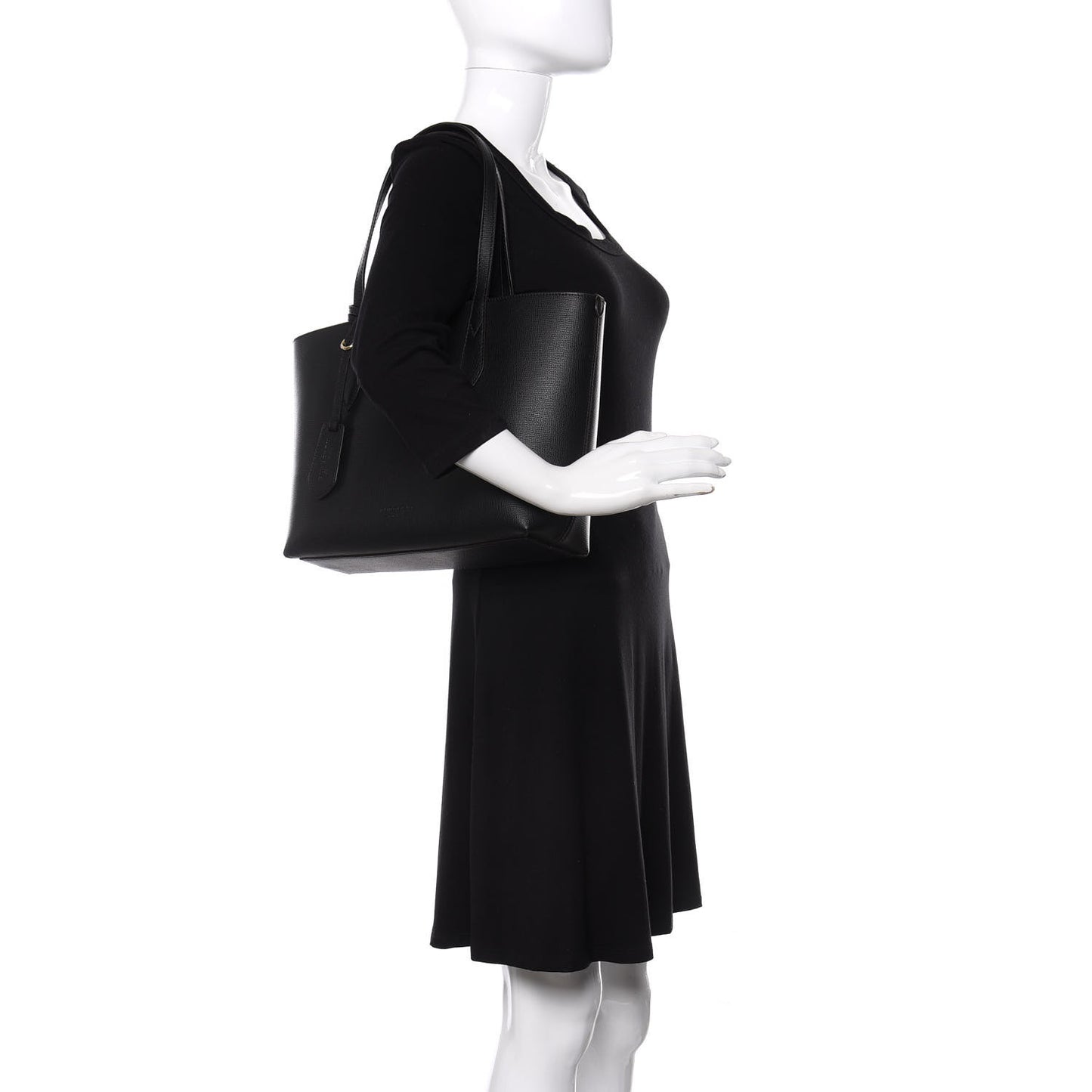 Grainy Calfskin Haymarket Check Medium Reversible Tote Black